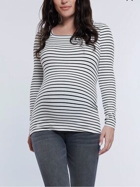 Motherhood Black and White Striped Long-Sleeve Maternity Tee